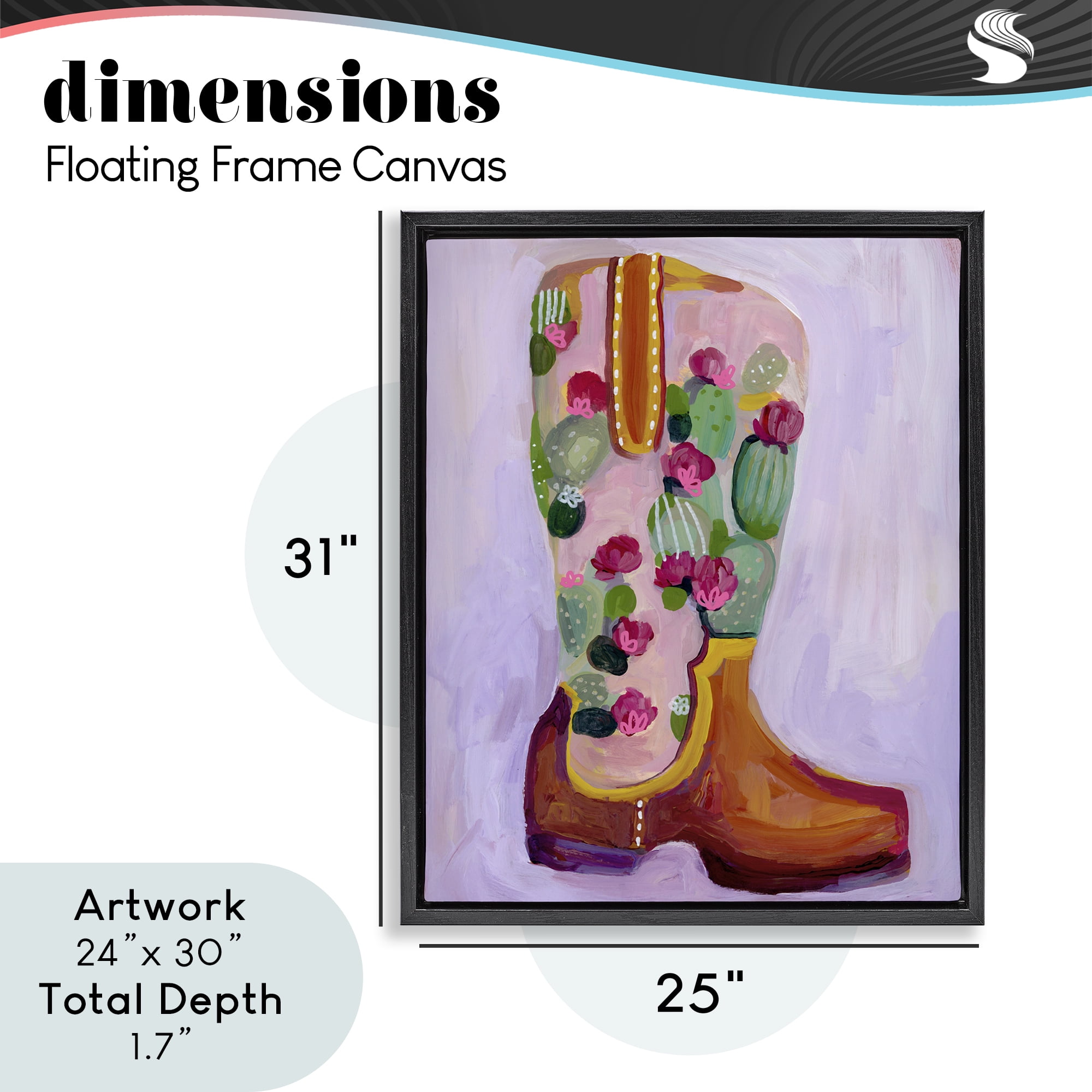 Desert Day Dream Boots Black Framed Floater Canvas Wall Art, design by Ashley Davis