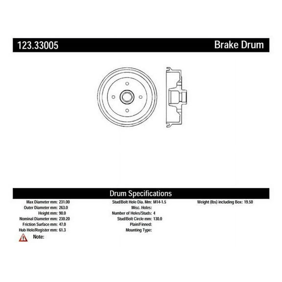 Centric Parts Brake Drum P/N:123.33005 Fits select: 1966-1977 VOLKSWAGEN TYPE 1