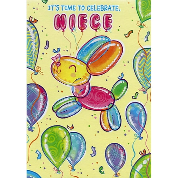 Designer Greetings Multi-Colored Balloon Animal Rabbit Juvenile Birthday Card for Young Niece