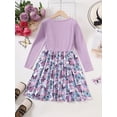 thumbnail image 2 of Girls Clothes Pit Stripe Butterfly Pattern Round Neck Long Sleeved Casual Dress Big Kid Spring Summer Clothes, 2 of 5