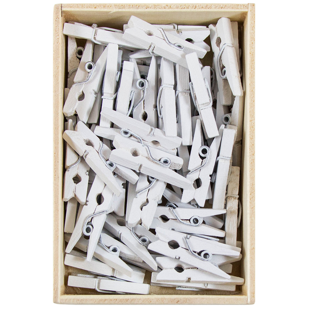 JAM Paper Wood Clothes Pins, White, Small, 7/8 in, 50 per Pack
