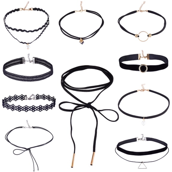 10Pcs 10 Styles Black Choker Necklace Set Velvet Chokers Classic Fashion Gothic Polyester Lace Adjustable Layered Necklaces Goth Jewelry Sets DIY