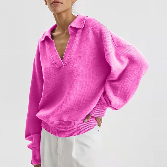 Suéter de cuello en V para mujer, informal, liso, de manga larga, de punto grueso, con cuello en V, abrigo para mujer