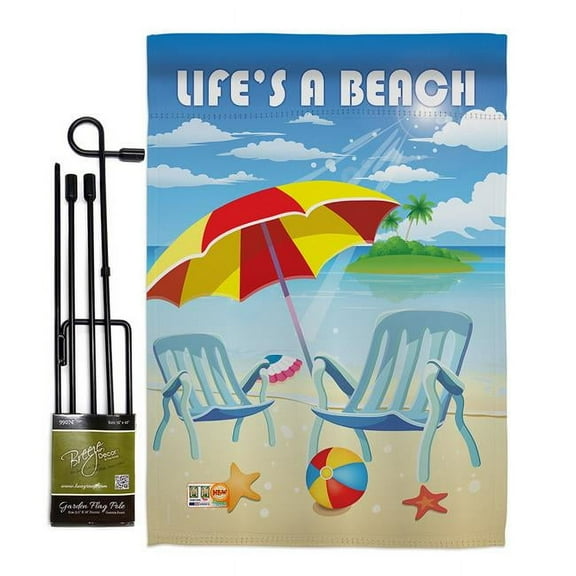 BD-SU-GS-106057-IP-BO-D-IM10-BD 13 x 18.5 in. Lifes a Beach Summer Fun in the Sun Impressions Decorative Vertical Double Sided Garden Flag Set with Banner Pole