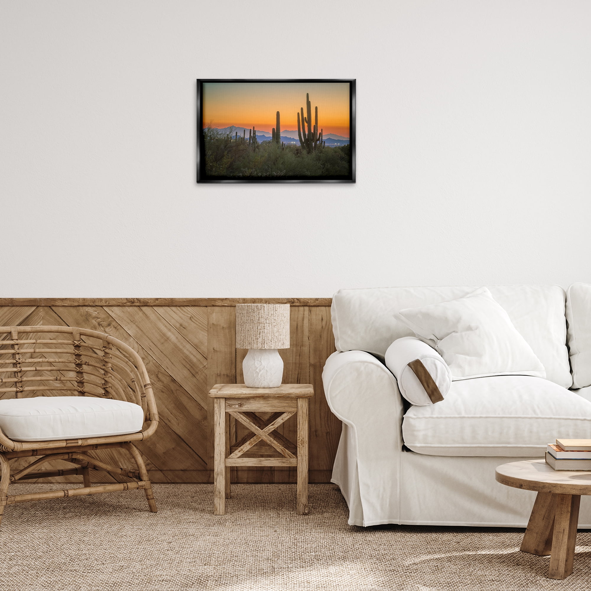 Stupell Industries Looming Cacti Sunset Landscape & Nature Photography Black Floater Framed Canvas Art Print Wall Art, 25 x 17