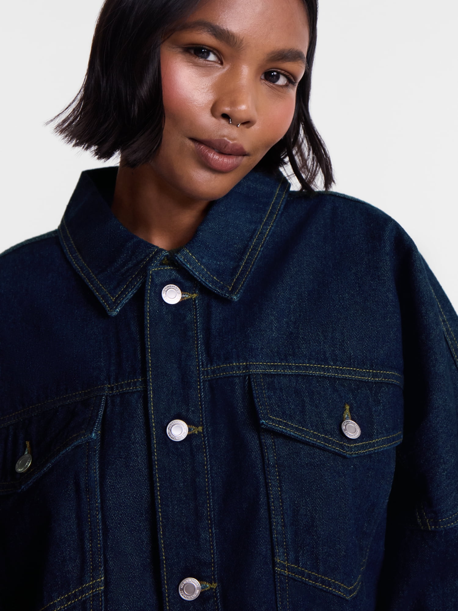 No Boundaries Oversized Denim Cotton Jacket, Women’s XXS-4X