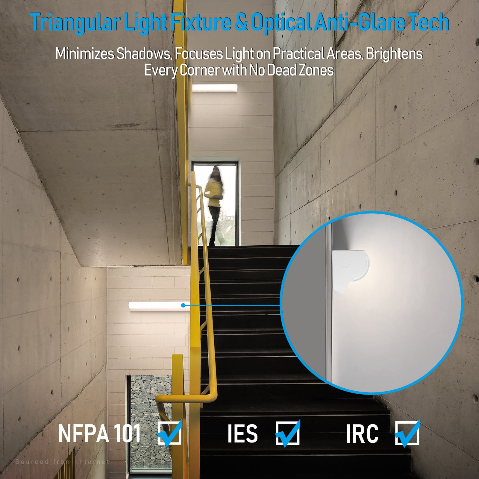 4FT 3CCT LED Stairwell Strip Light, 30W/40W/50W Adjustable, 120V-277V, 0-10V Dimmable, Surface Mount Commercial Corridor Light