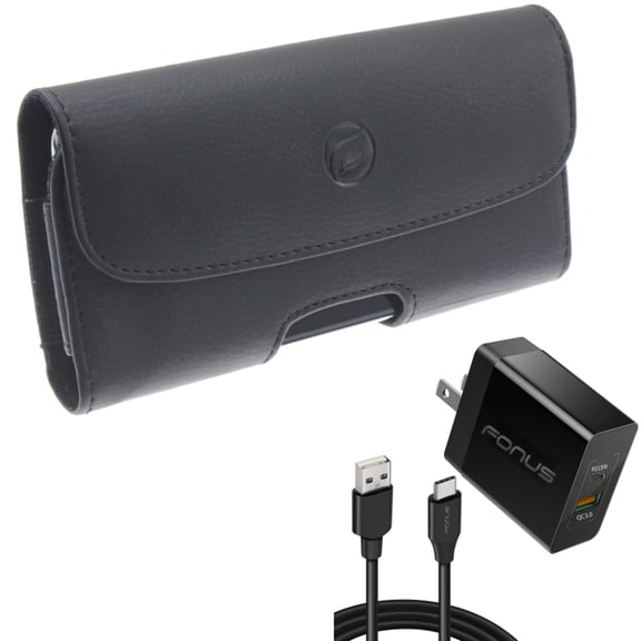 Case Belt Clip & 36W PD Home Charger for Samsung Galaxy S21,S20 - Leather Holster Cover   Fast Type-C 6ft Long Cable USB-C Combo