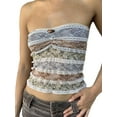 thumbnail image 4 of Faithtur Women's Lace Tube Tops, Strapless 3D Rosette Front Contrast Color Mesh Bandeau Tops, 4 of 5