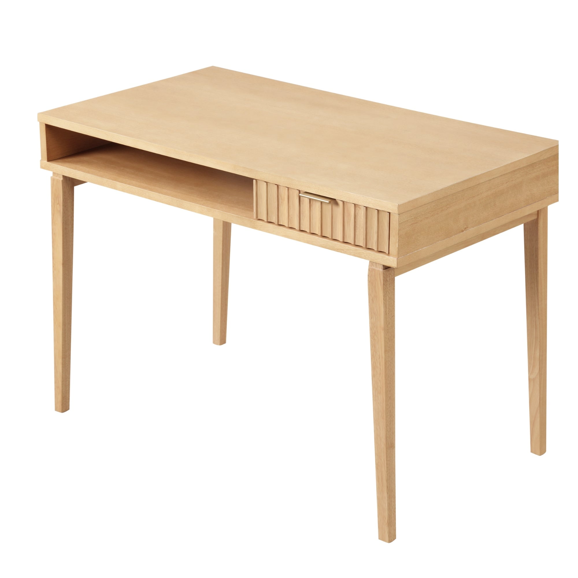 Nathan James Jasper Small Home Office Desk with Storage, Bohemian Writing Desk with Drawer and Open Cubby, Natural Brown