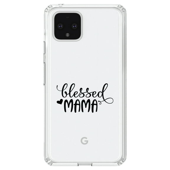 DistinctInk Clear Shockproof Hybrid Case for Google Pixel 4 XL (6.3" Screen) - TPU Bumper Acrylic Back Tempered Glass Screen Protector - Blessed Mama - Heart