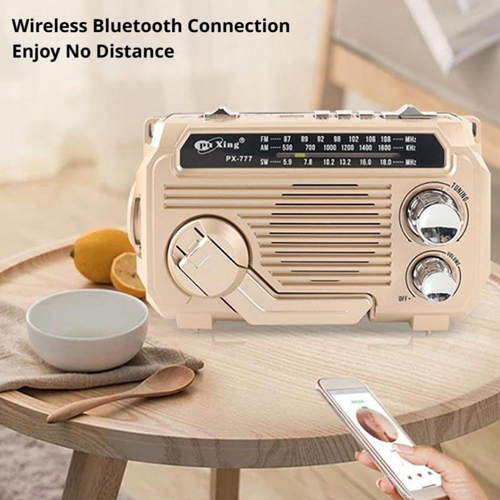 Portable Emergency Hand Crank Solar Radio With 3-band Am/fm/sw Radio & 3w Bluetooth 5.2 Speaker, Handcranked Charger for Camping, Hiking & Outdoor Survive Emergencies