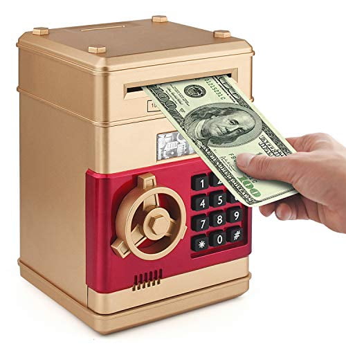 Black Piggy Bank Cash Coin Can Password Electronic Money Bank Safe Saving Box ATM Bank Safe Locks Smart Voice Prompt Money Piggy Box Great Gift for Any Child 