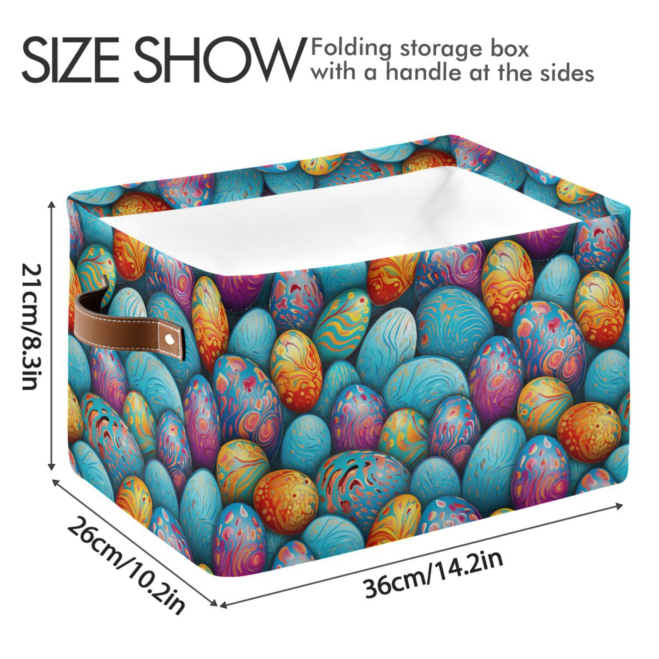 Easter Eggs with Abstract Flowers Storage Bins with Handle Fabric Organizer Basket Foldable Box 2 Pack 14.2x10.2x8.3