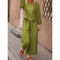 thumbnail image 3 of Conjunto Casual Sólido De Dos Piezas, Camiseta De Manga Corta Con Cuello Redondo Y Pantalones Anchos De Cintura Alta, Ropa De Mujer, 3 of 4