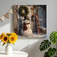 thumbnail image 2 of Canvas Wall Art, Christmas Framed Canvas Prints for Living Room Bathroom, Barn Snowman Xmas Wreath Wooden Farmhouse Gallery Wrapped Wall Decor for Home Office, Gifts, 12"x12" Ship Next Day, 2 of 9