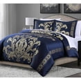 thumbnail image 2 of Chezmoi Collection Valor 7-Piece Bed in a Bag Queen, Navy/Gold Luxury Jacquard Floral Comforter with Sheets Set for All Season, 2 of 9