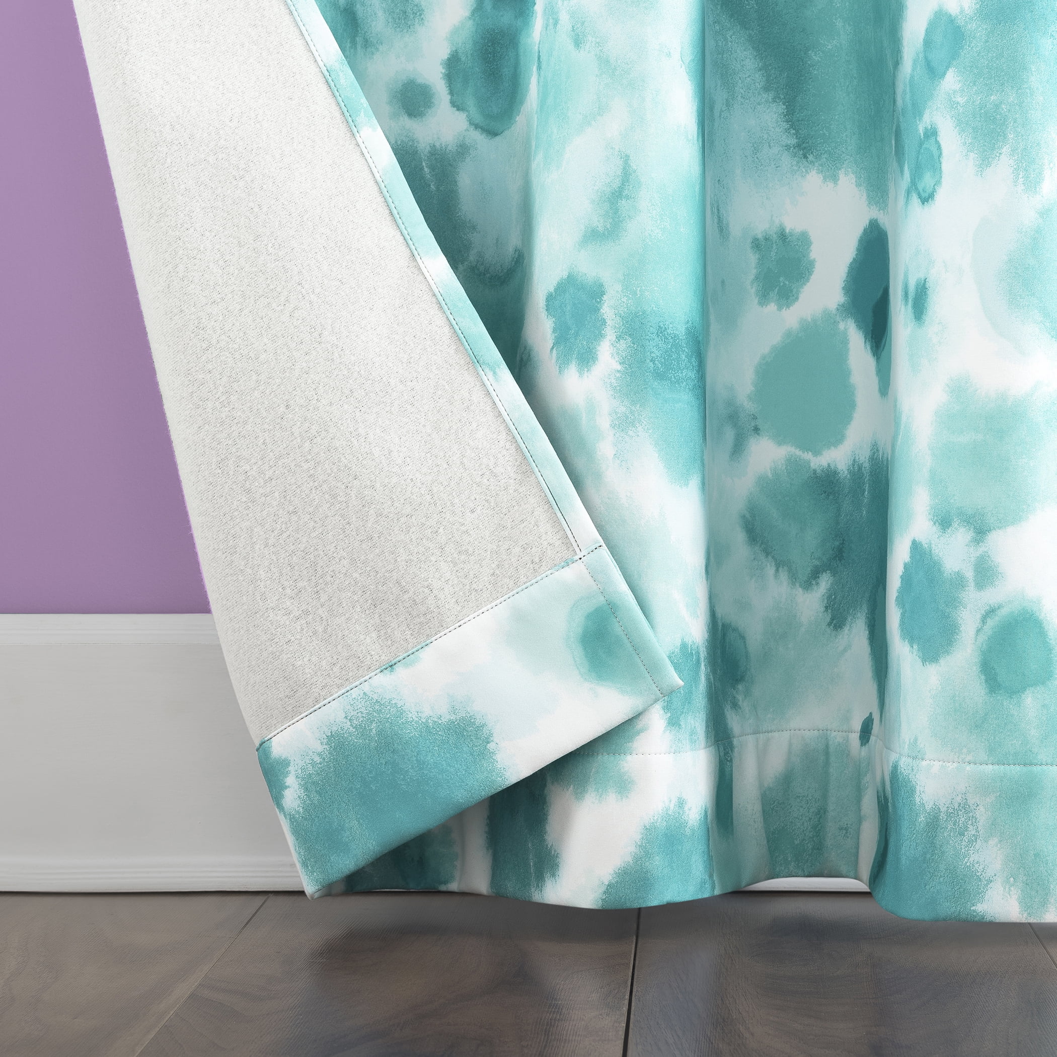 Sun Zero Tie Dye Print 100% Blackout Grommet Single Curtain Panel, 40" x 84" in Surf Blue