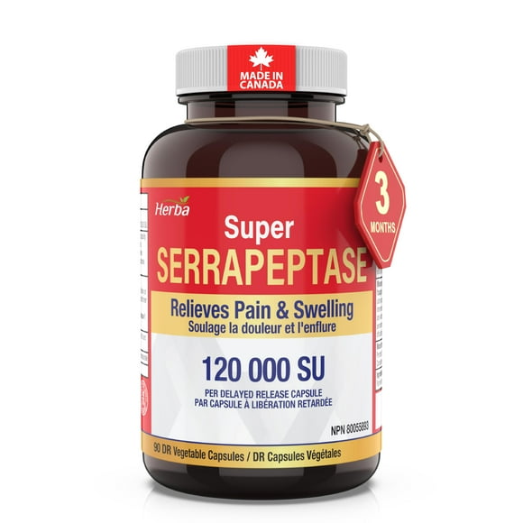 Herba Serrapeptase - 120,000 SU | 90 Capsules - 60mg | High Potency Proteolytic Enzymes | Natural Ache Relief and Swelling Relief | 120000 Serratiopeptidase Units (SPU)