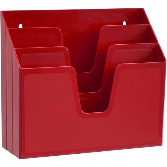 Acrimet Horizontal Triple File Folder Holder Organizer (Solid Red Color)