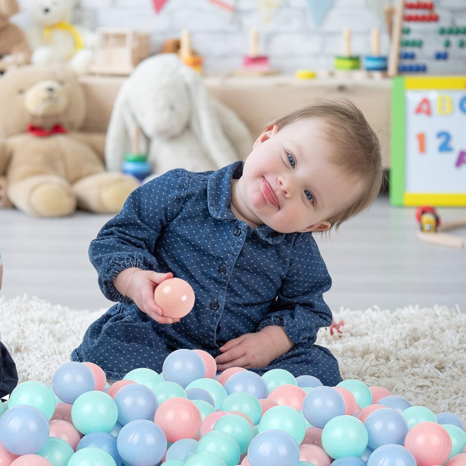 100 PCS Ball Pit Balls Toddlers Play Ball 2.16-inch Ocean Balls Baby Toys Macaron Mixed Color Pool Party Decoration (Pink, Blue, Green)