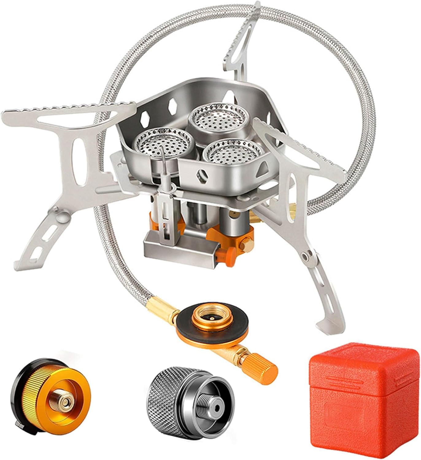 Miren 6800W Portable Camping Gas Stove, Windproof Outdoor Propane & Butane Stove with Piezo Ignition, Tripod Base and Fuel Adapters