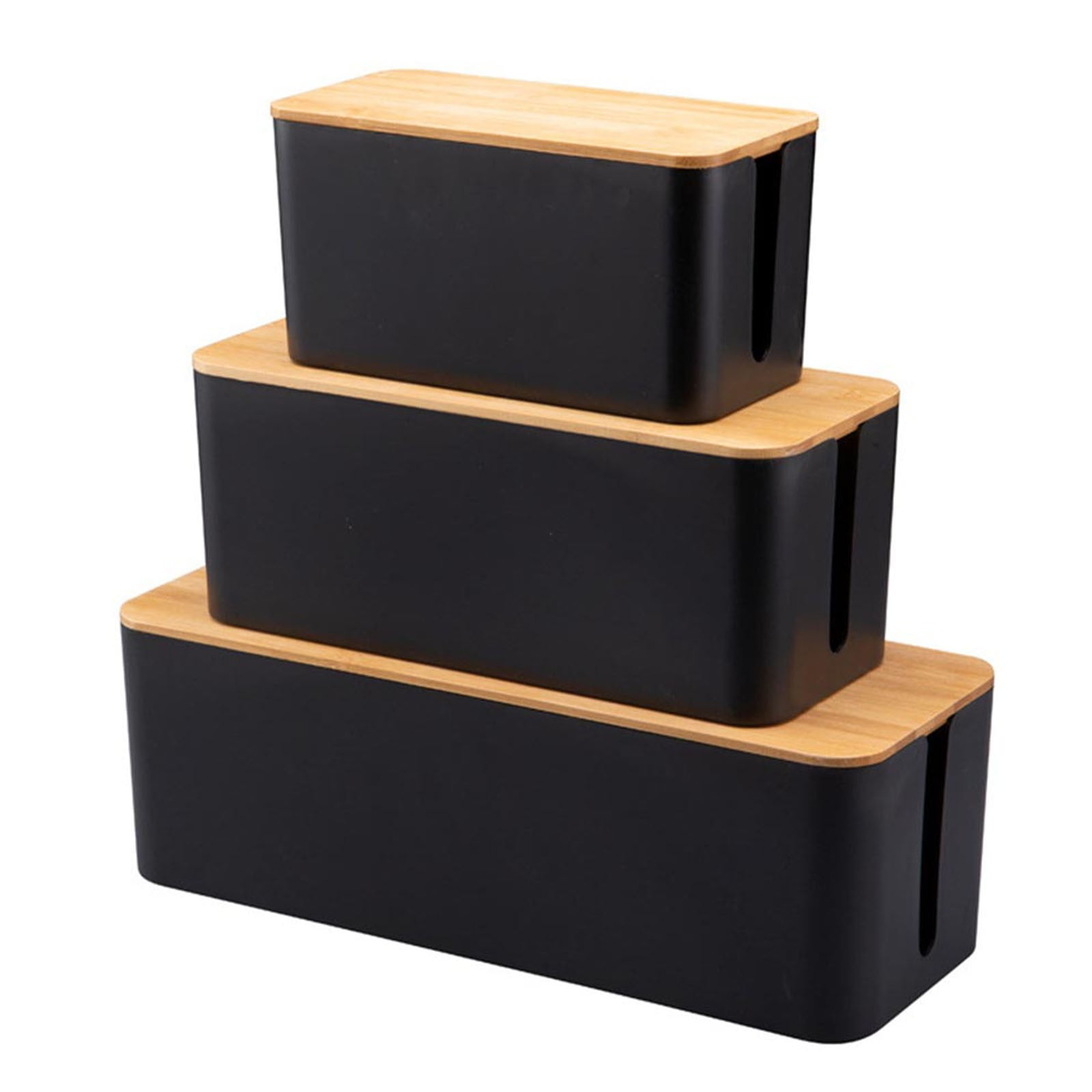 Cable Boxes,Large Cable Organiser Box with Wooden Lid for Cables Management Box B