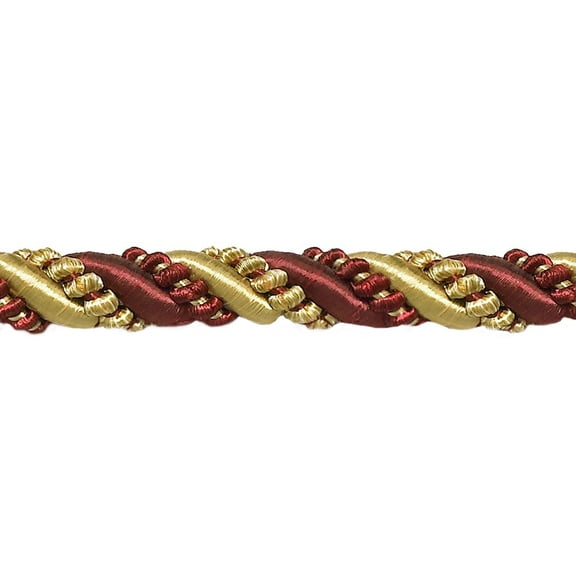 7/16" (1cm) Large Decorative Rope Cord Trim # 716I2NL,, Burgundy Gold Red #1253 (Carmine Red, Yellow Gold, Dark Red) Sold By The Yard (36"/3 ft/0.9m)