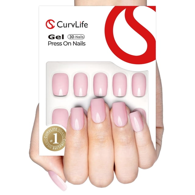 Gel suave Curvlife de Press on Nails, 30 unidades, 15 tamaños, rosa, con kit