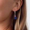 thumbnail image 3 of Gem Stone King 925 Sterling Silver Blue Created Sapphire and Pink Moissanite Dangle Earrings for Women with Lab Grown Diamond (5.09 Cttw, Oval 9X7MM), 3 of 3