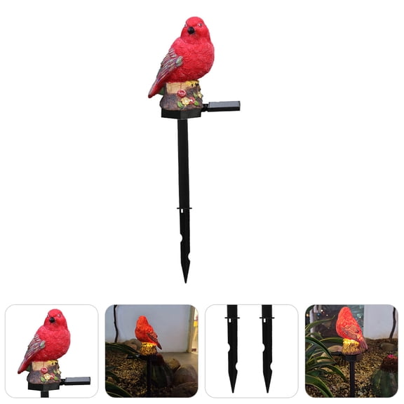 KONTONTY Red Resin Solar Bird Ornament Light for Garden Yard Decoration