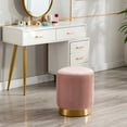 thumbnail image 3 of Duhome Modern Round Vanity Stool Small Velvet Ottoman Footstool for Living Room Bedroom Glam Furry Ottoman Seat with Gold Base, Salmon Pink, 3 of 9