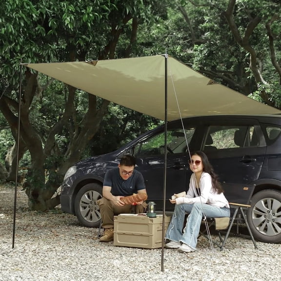 1 Set Car Awning for SUV Van Truck, 10 x 5.6 ft Rooftop Side Tent with Suction Cups, Waterproof UV Sunshade for Camping Travel