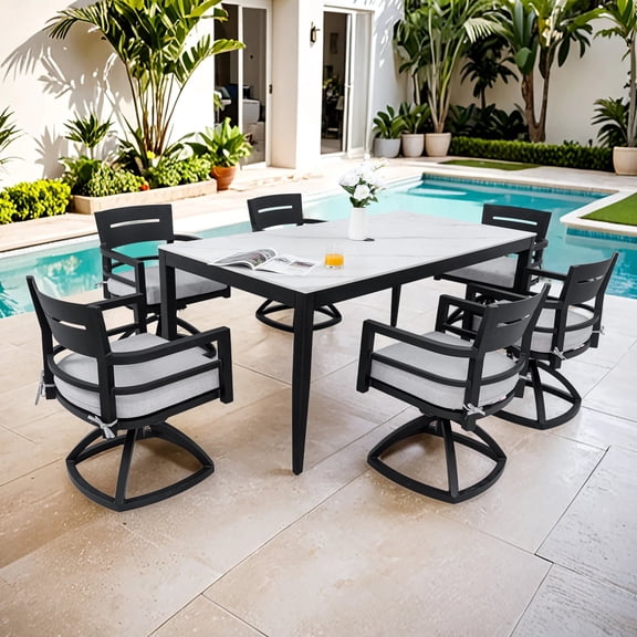 Dining Set Modern 7PC Outdoor Patio Aluminum, Table Rectangular, Greek