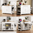 thumbnail image 3 of Fluted Kitchen Island On Wheels with Trash Can Storage Cabinet and Drawers, Rolling Kitchen Islands Built-in Power Outlet, Internal Storage Rack and Open Side Racks, White, 3 of 8