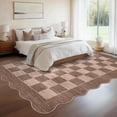 thumbnail image 2 of IdealHouse 9'x12' Washable Kitchen Rug, Non-Slip Low Pile Scalloped Checkerboard Farmhouse Entryway Mat, Soft Neutral Area Rug, Brown, 2 of 8