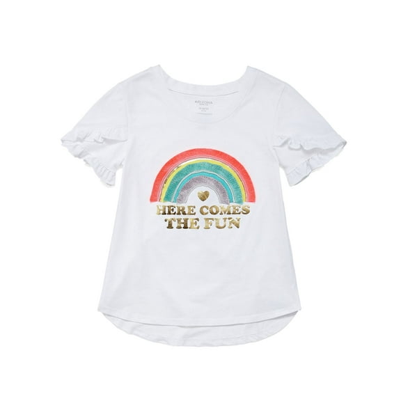 Girls White Here Comes The Fun T-Shirt Fringe Rainbow Tee Shirt XL(16)