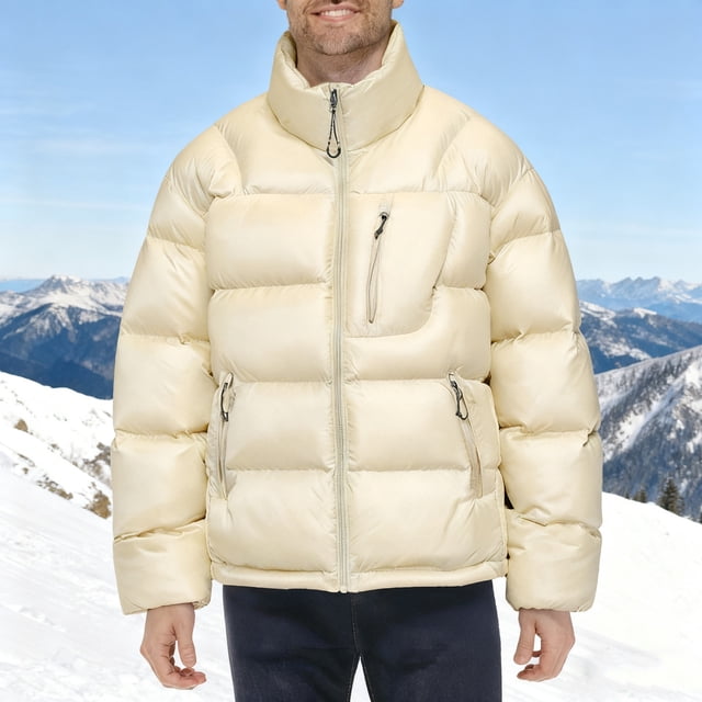 Ceisia Men's Stand Collar Warm Casual Jacket with Zipper Pockets Long Sleeve Gift Parka