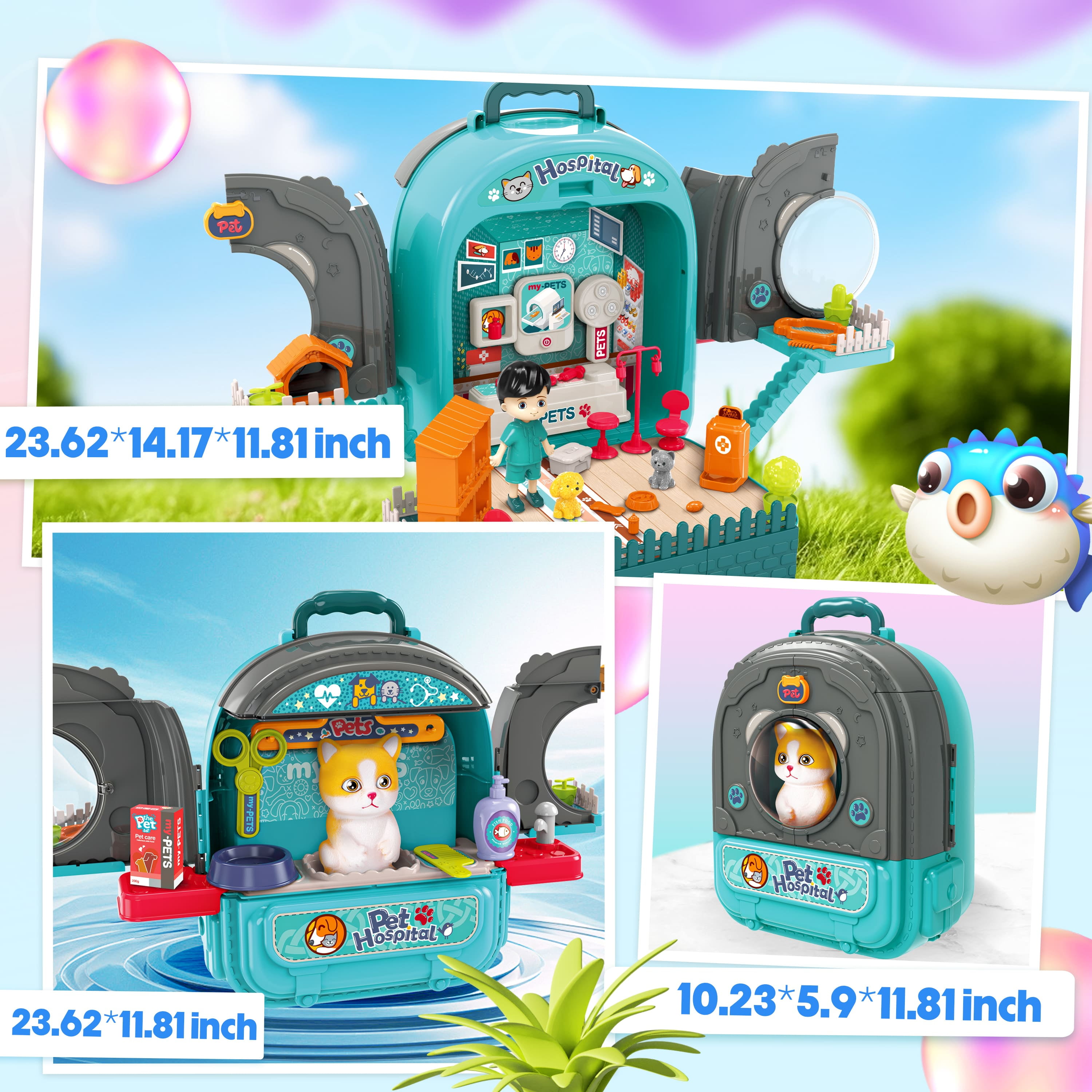 Animal Vet Playset MAGIC4U Pet Vet Play Set 23-Piece Cat Carrier