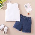 thumbnail image 4 of Toddler Baby Girl Summer Shorts Set Suspender Solid Color Tops and Ripped Denim Shorts 2PCS Outfits 3-4 Years, 4 of 9