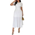 thumbnail image 2 of Women'S Crew Neck Dress Button Down Dresses Long Bodycon Knit Dress White S, 2 of 7