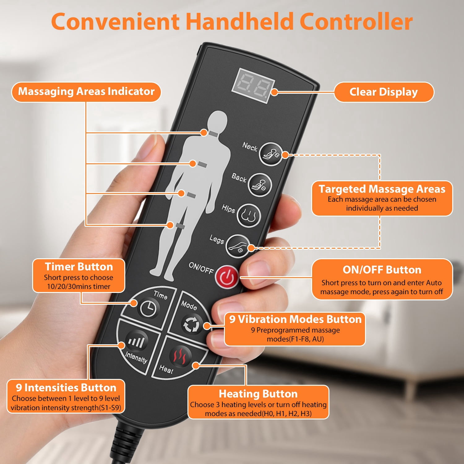 Full Body Massage Mat with 10 Pure Copper Motors, 9 Modes & 9 Intensity Levels Massage Pad with Heat, Timer Function, Overheat Protection, for Home Car Sofa Bed Use