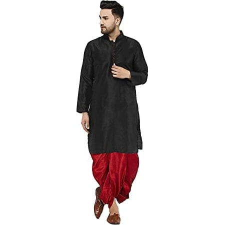 

Royal Kurta Mens Silk Loop Button Dhoti Kurta (42 Black 2)