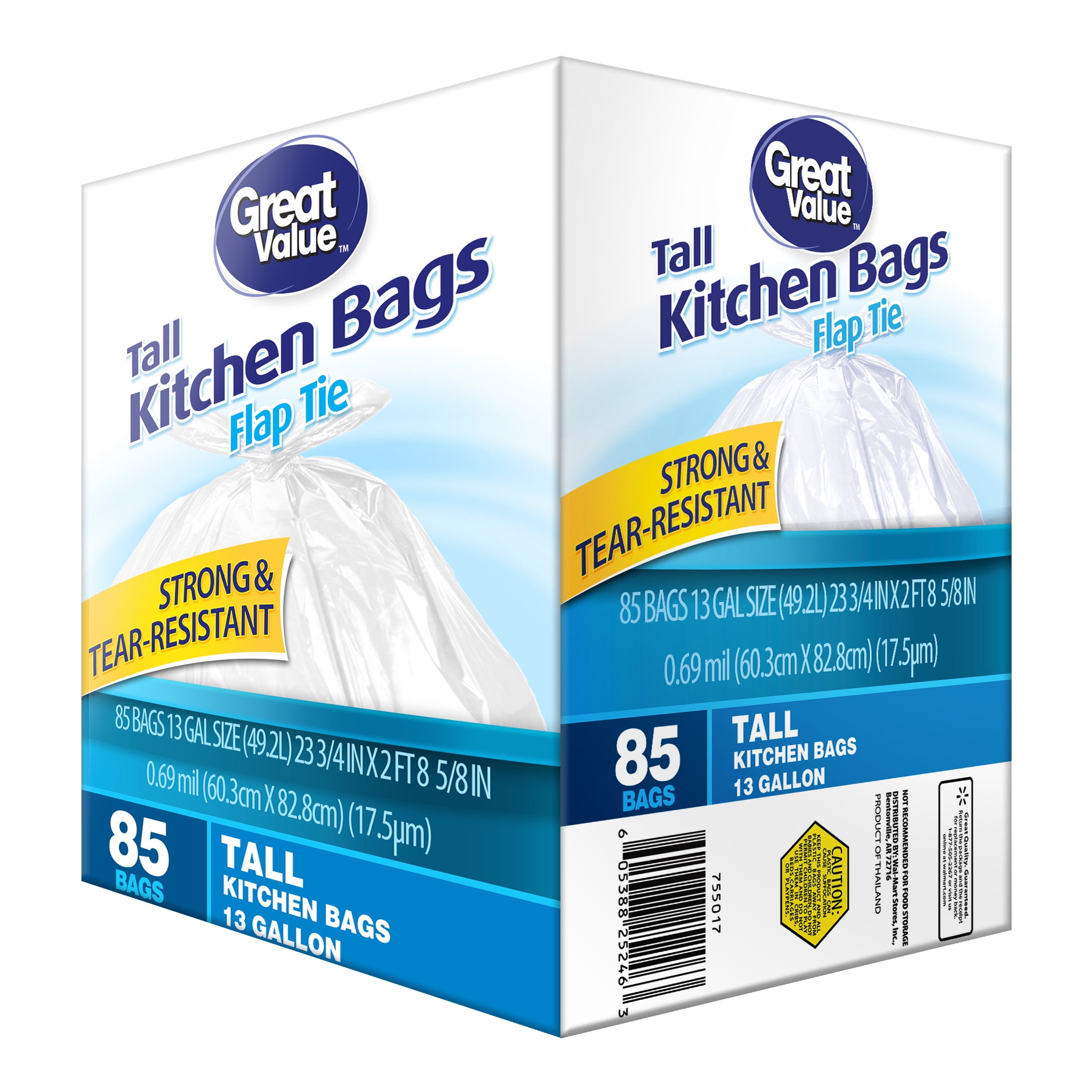 Home Base 13 gal Flap Tie Tall Kitchen Bags 80 ct, Trash Bags