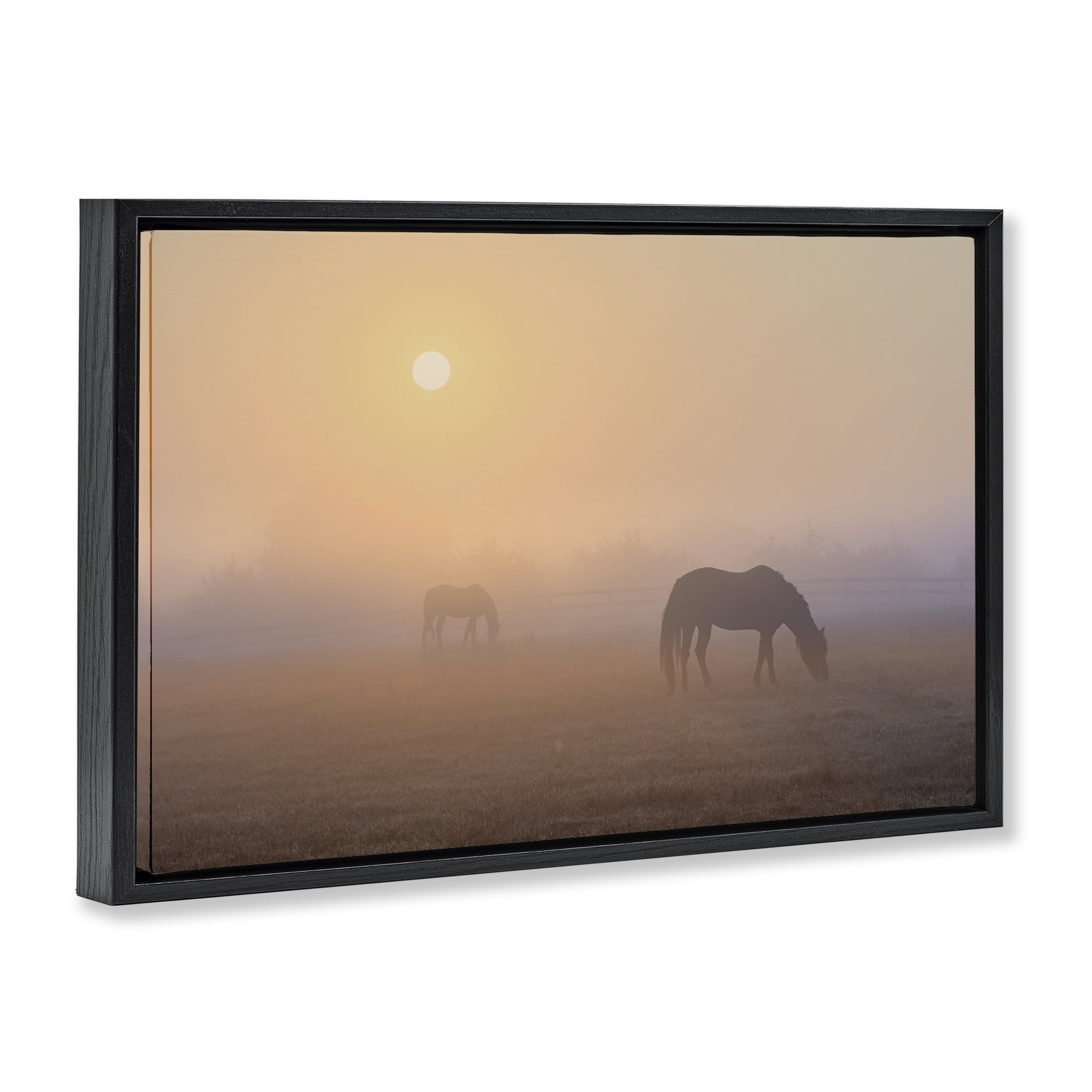 Stupell Industries Misty Sunlit Horses Landscape & Nature Photography Black Floater Framed Canvas Art Print Wall Art, 31 x 21
