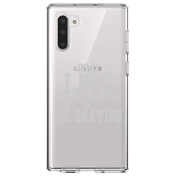 DistinctInk Clear Shockproof Hybrid Case for Samsung Galaxy Note 10 (6.3" Screen) - TPU Bumper Acrylic Back Tempered Glass Screen Protector - My Life Mainly Consists of Ice Skating