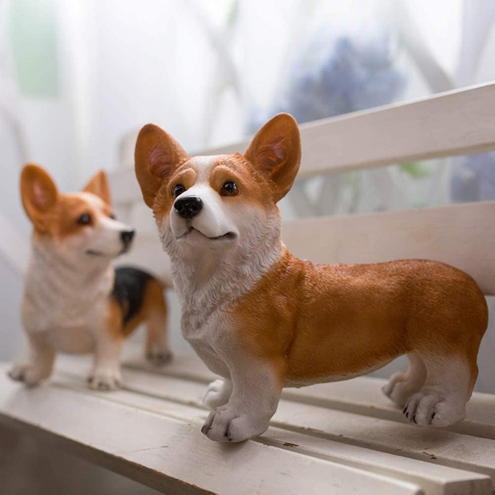 Nvzi Cute Corgi Dog Figurines,Resin Garden Patio Simulation Dog Statues Decor Outdoor Hand-Painted Ornaments Yard Art Lovely Sculptures Black 28x18x26cm(11x7x10inch)