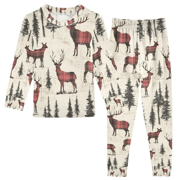 FORMRS Long Sleeve Top and Pants Pajama Set for Niños 2-Piece Sleepwear, Sizes 18M-8Y, Plaid Deer