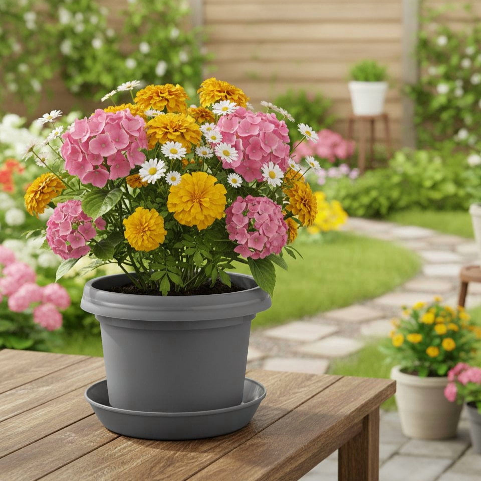 Austin Planter 12 inch Single Flower Pot and Saucer, Grey