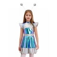 thumbnail image 3 of Linjinx Girls Alien Astronaut Outfit Sparkly Metallic Dance Dress with Alien Headband Kids Outer Silver 14, 3 of 7